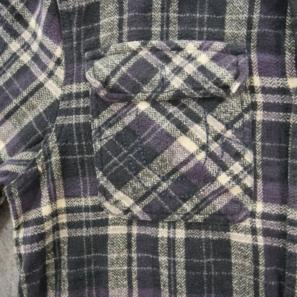 True Religion Shirt Mens Small Gray Button Plaid Flannel Long Sleeve Logo Print